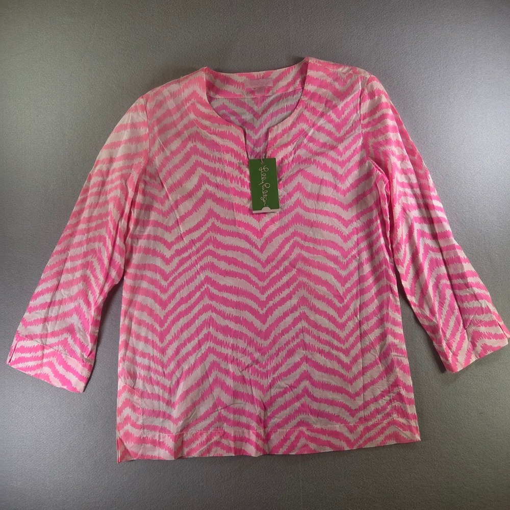NEW Lilly Pulitzer Amelia Island Tunic Tropical‎ Pink Zebron Chevron XS Beachy